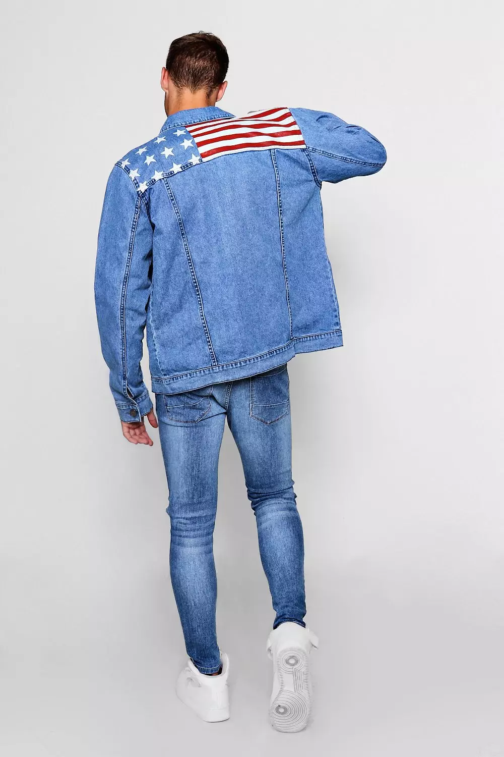 Jean jacket with american best sale flag on the back